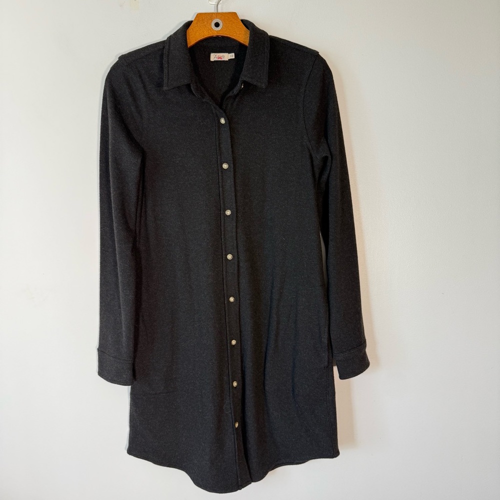 Faherty Charcoal Grey Shirt Dress Knee Length, Minimalist  Cozy S